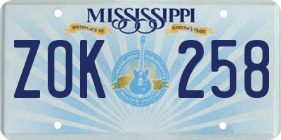 MS license plate ZOK258