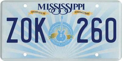 MS license plate ZOK260