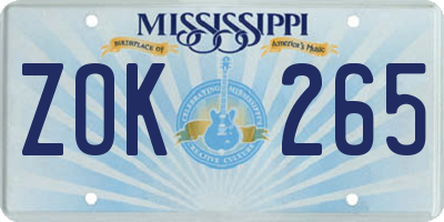 MS license plate ZOK265