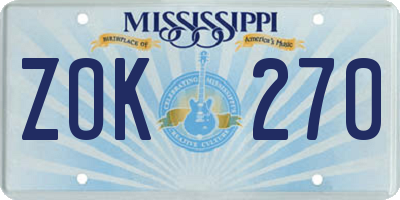 MS license plate ZOK270