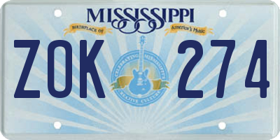 MS license plate ZOK274