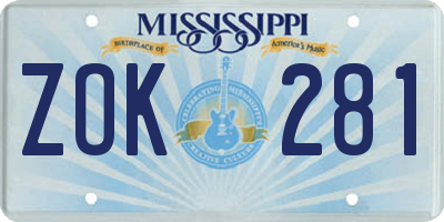 MS license plate ZOK281
