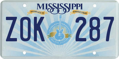 MS license plate ZOK287