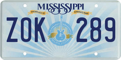 MS license plate ZOK289