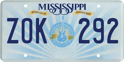 MS license plate ZOK292