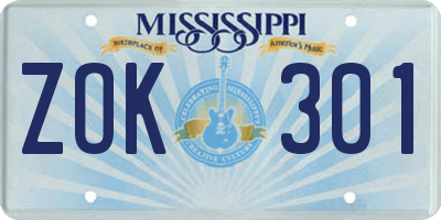 MS license plate ZOK301