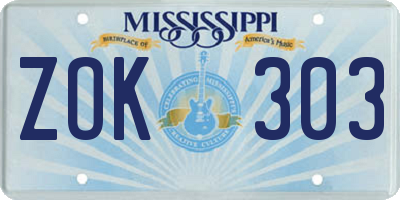 MS license plate ZOK303