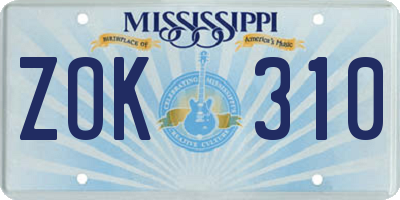 MS license plate ZOK310