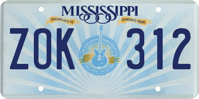 MS license plate ZOK312