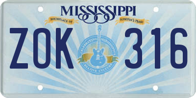MS license plate ZOK316
