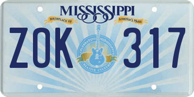 MS license plate ZOK317