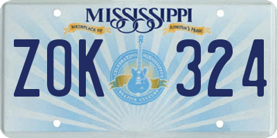 MS license plate ZOK324