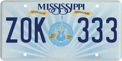 MS license plate ZOK333