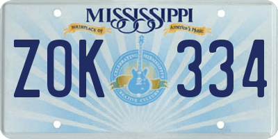 MS license plate ZOK334