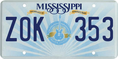 MS license plate ZOK353