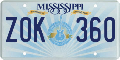 MS license plate ZOK360