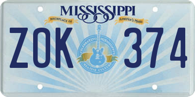 MS license plate ZOK374