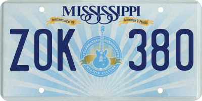 MS license plate ZOK380