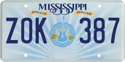 MS license plate ZOK387