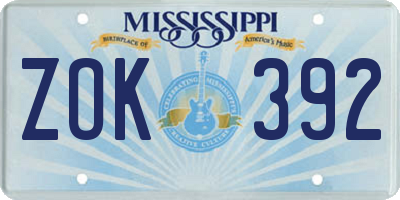 MS license plate ZOK392