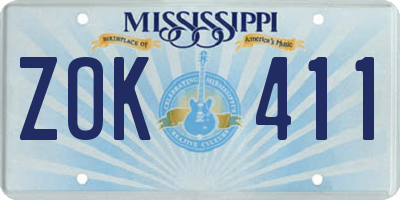 MS license plate ZOK411