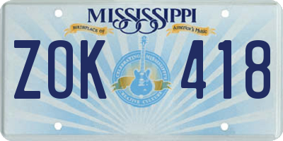 MS license plate ZOK418