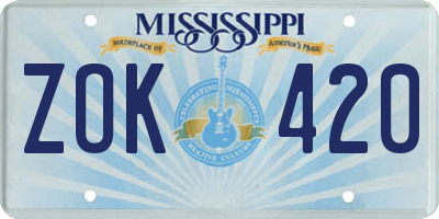 MS license plate ZOK420