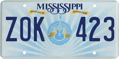 MS license plate ZOK423