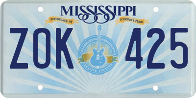 MS license plate ZOK425