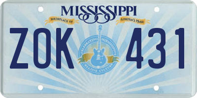 MS license plate ZOK431