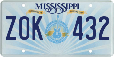 MS license plate ZOK432