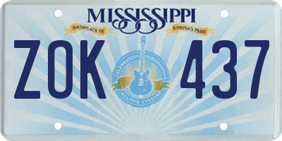 MS license plate ZOK437