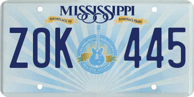 MS license plate ZOK445