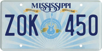 MS license plate ZOK450