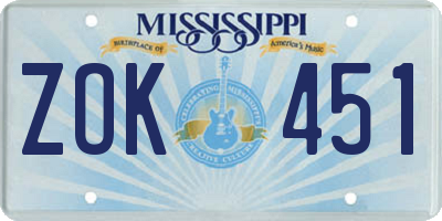 MS license plate ZOK451