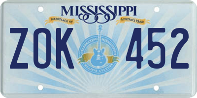 MS license plate ZOK452