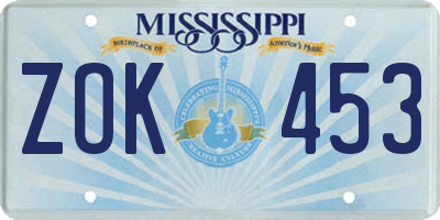 MS license plate ZOK453