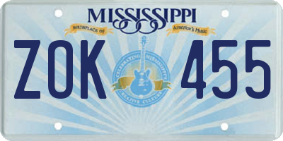 MS license plate ZOK455
