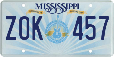MS license plate ZOK457