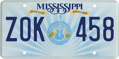 MS license plate ZOK458