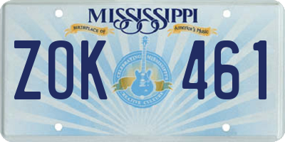 MS license plate ZOK461