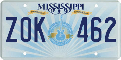 MS license plate ZOK462