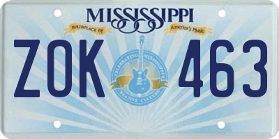 MS license plate ZOK463