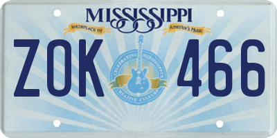 MS license plate ZOK466