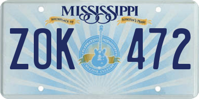 MS license plate ZOK472