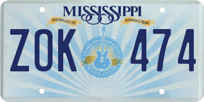 MS license plate ZOK474
