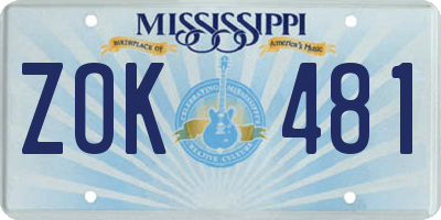 MS license plate ZOK481