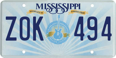 MS license plate ZOK494