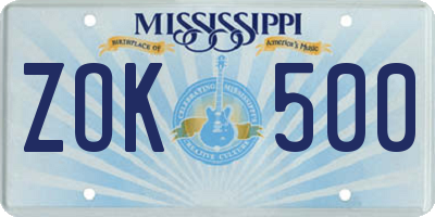 MS license plate ZOK500