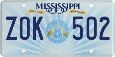 MS license plate ZOK502